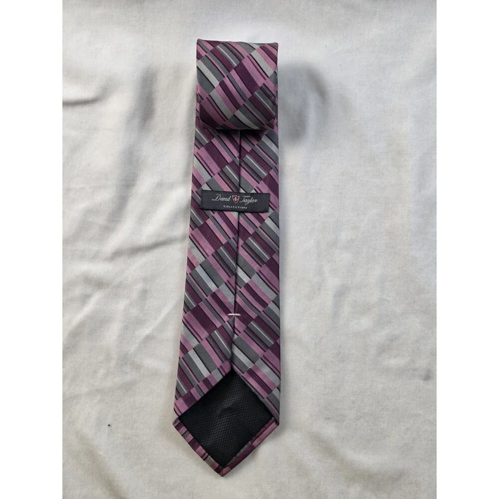 Purple, Pink & Grey Plaid Geometric Men's Necktie